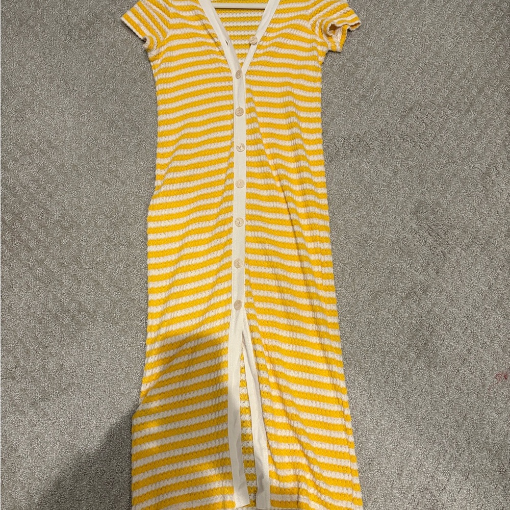 Mango Yellow and White Striped Maxi Dress